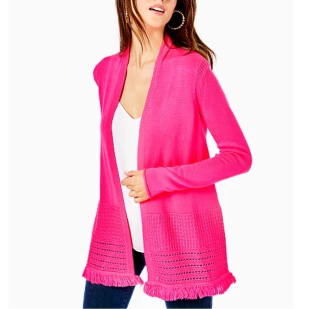 Lilly Pulitzer Pink Fringe Cardigan - Size Small 🌸💗✨